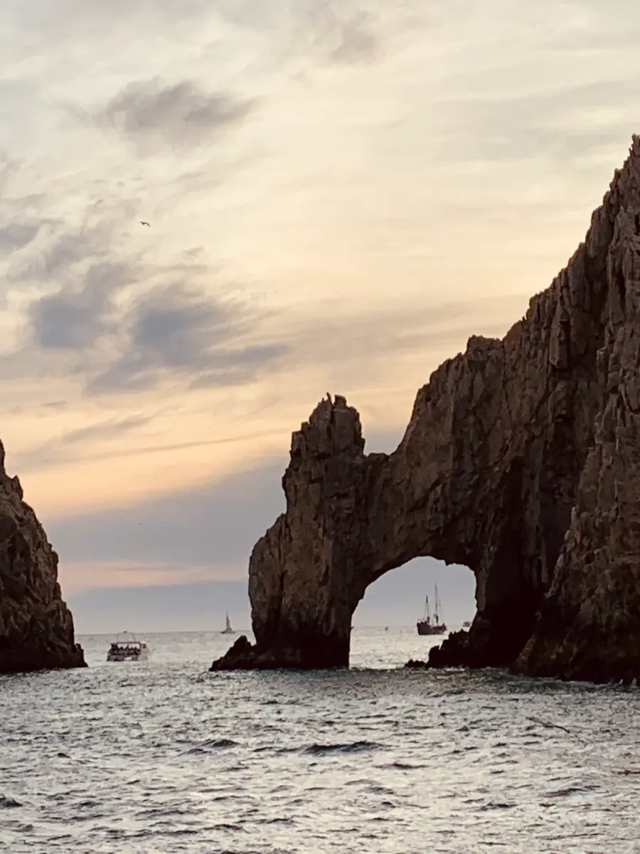 The Arch of Cabo San Lucas seen at sunset. 