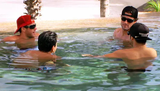 Brody Jenner, Doug Reinhardt, Justin Bobby, and Frankie Delgado hanging out in the pool of their villa in Cabo, Mexico.