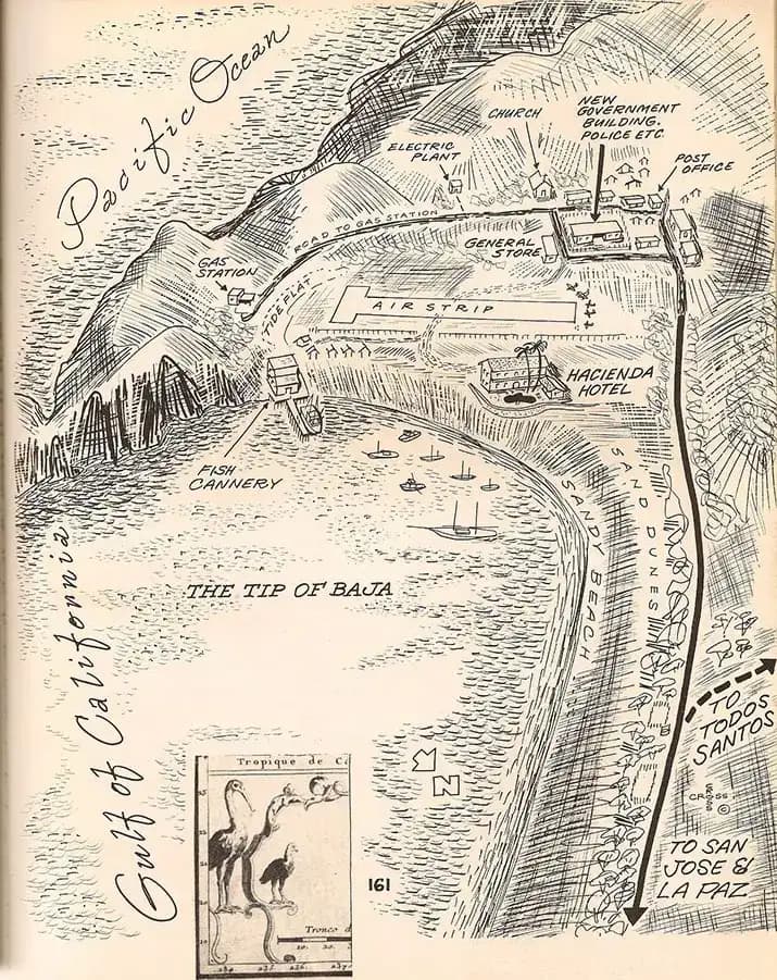 Antique hand-drawn map of Cabo San Lucas. 