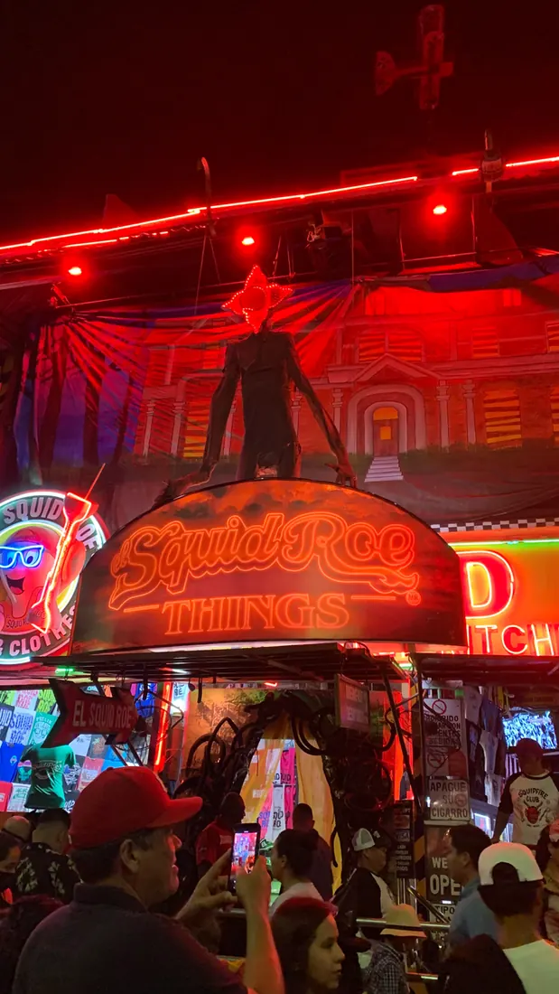 Entrance of El Squid Roe decorated for Halloween last year, as a portal to the Upside Down from Stranger Things.