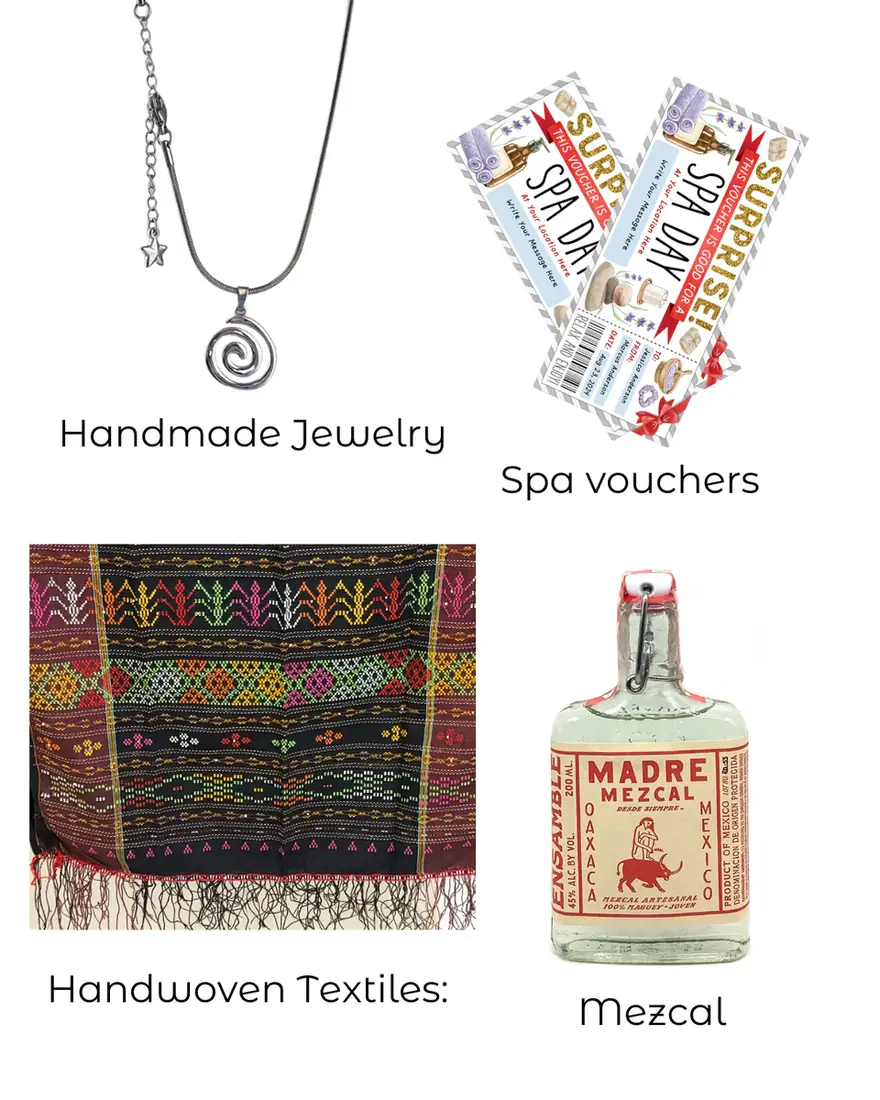 Cabo Christmas gift guide for Mom, including handmade jewelry, spa vouchers, handwoven textiles, and mezcal.