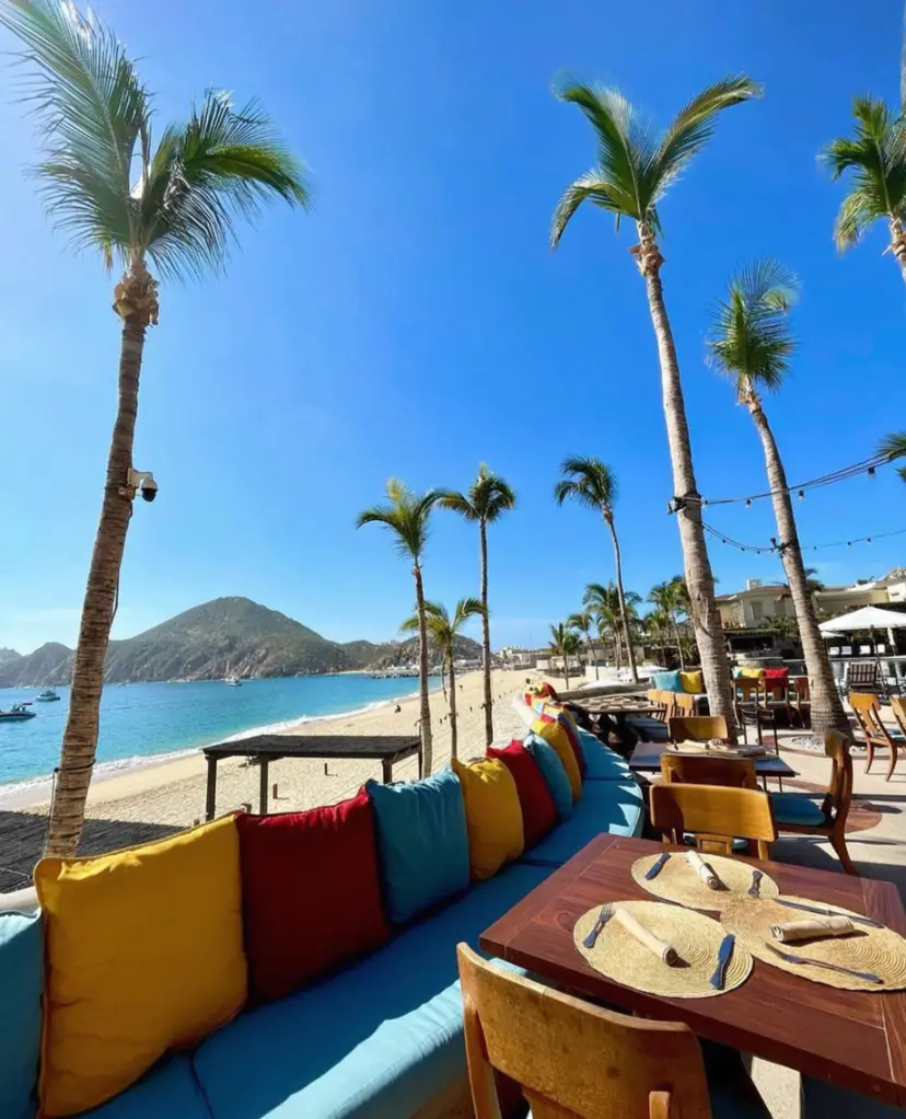 Seating at Hacienda Encantada on Medano Beach in Cabo, Mexico