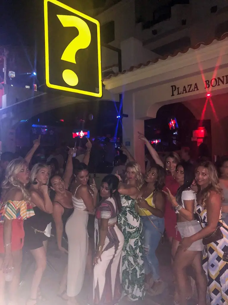 Group of women celebrating at The Nowhere Bar in Cabo, Mexico.