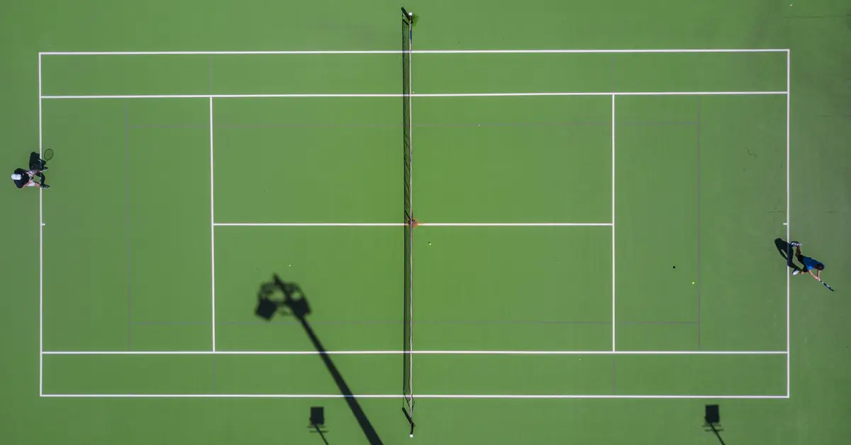Bird's eye view of tennis court.