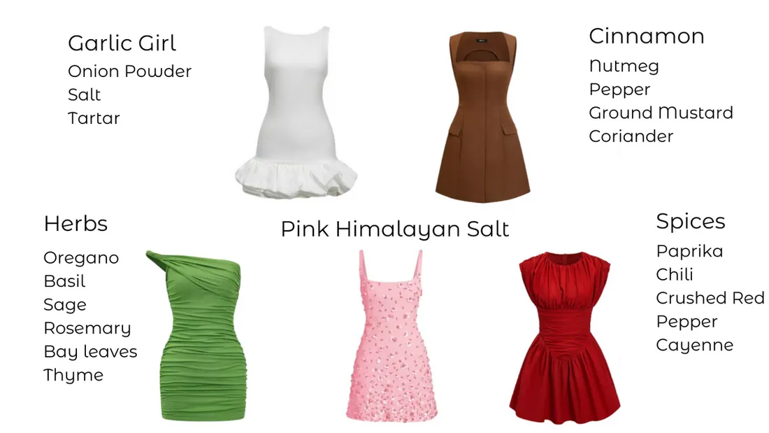 A couple of mini dresses in various color for different spices.