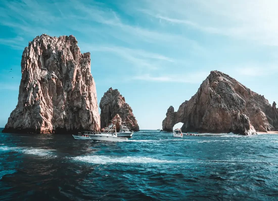 The Arch of Cabo San Lucas dividing the Sea of Cortez and the Pacific Ocean.